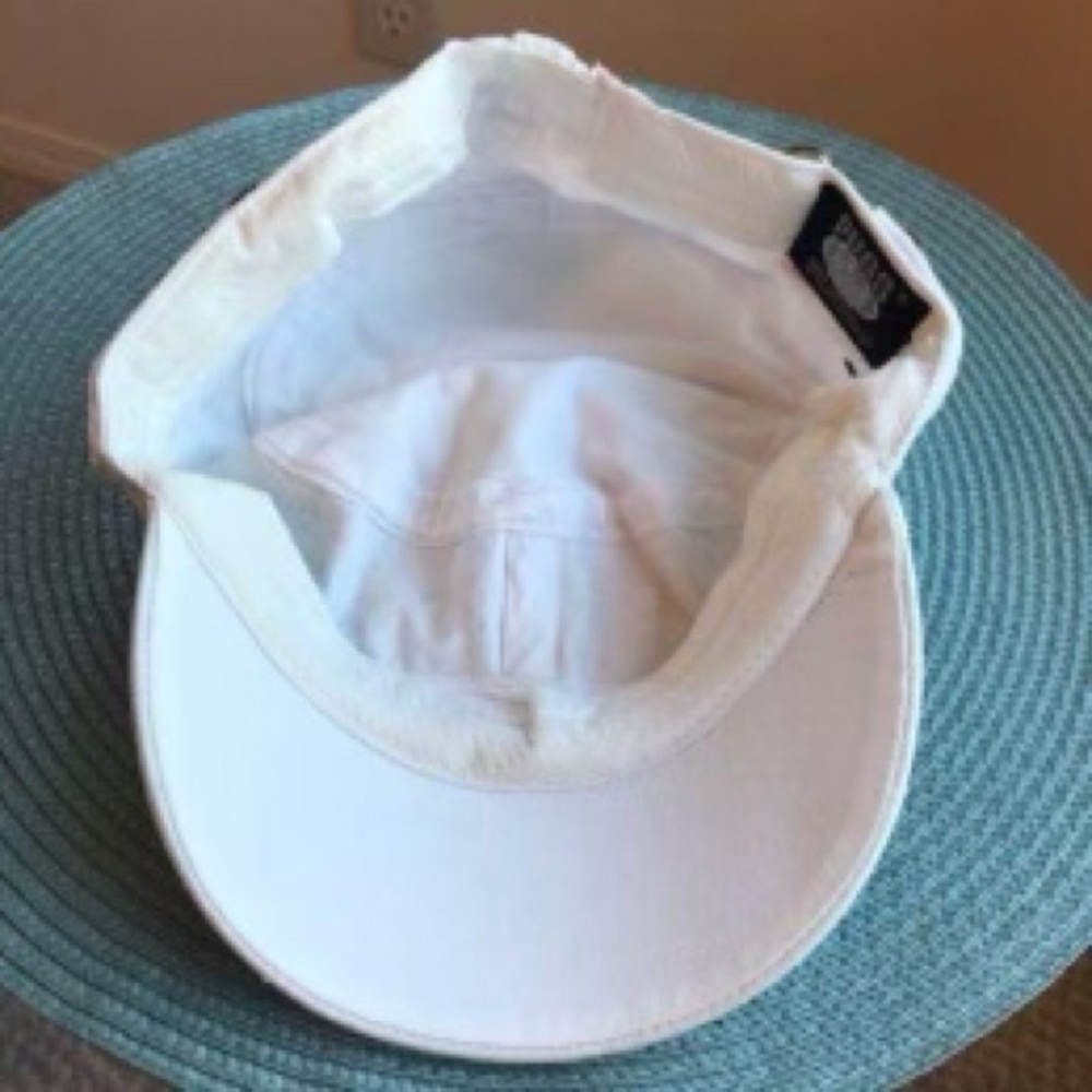 BLINGY BILLED HAT. Distressed White denim with bling & button accents. - Picture 2 of 7